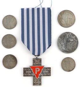 POLISH AUSCHWITZ CROSS & 6 LODZ GHETTO COINS