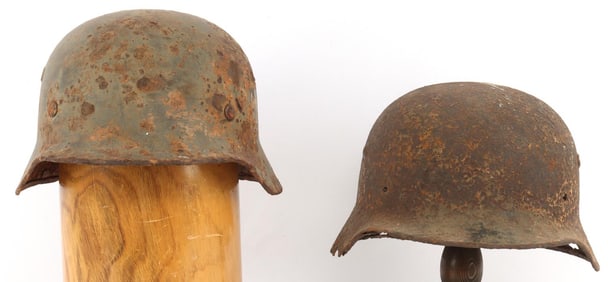 LOT 2 BATTLEFIELD RELIC FOUND GERMAN M40 HELMETS