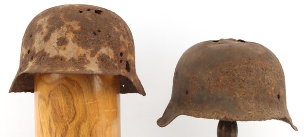 LOT 2 BATTLEFIELD FOUND RELIC M42 GERMAN HELMETS