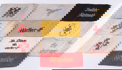 10 WWII GERMAN REICH LUFTWAFFE & WAFFEN ARMBANDS