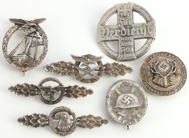 7 WWII GERMAN REICH LUFTWAFFE & NAZI SOCIETY BADGE