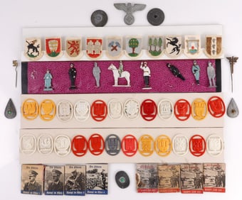 50 WWII THIRD REICH GERMAN TINNIES & 8 MINI-BOOKS