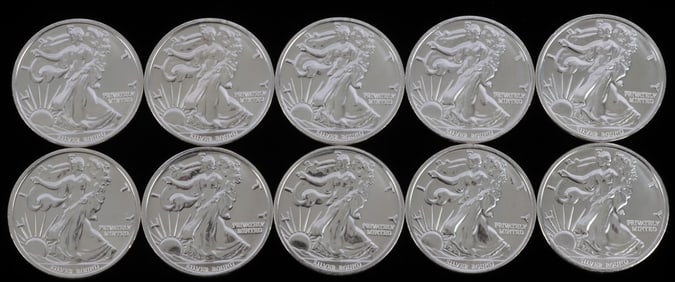 LOT OF 10 .999 FINE SILVER 1 OZT OUNCE ROUNDS