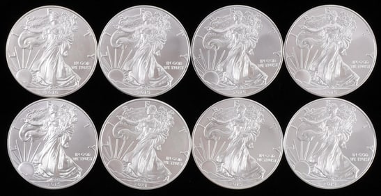 8 MIX DATE 1 OZT OUNCE SILVER AMERICAN EAGLE COINS