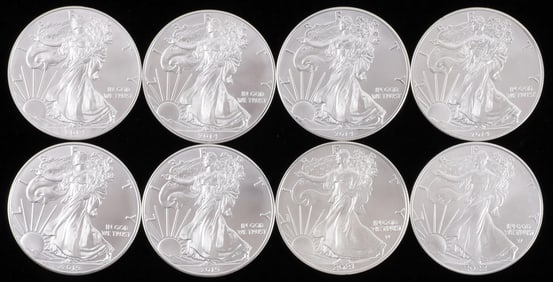 8 MIX DATE 1 OZT OUNCE SILVER AMERICAN EAGLE COINS