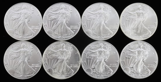 8 MIX DATE 1 OZT OUNCE SILVER AMERICAN EAGLE COINS