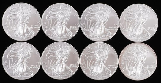 8 2015 1 OZT OUNCE SILVER AMERICAN EAGLE COIN LOT