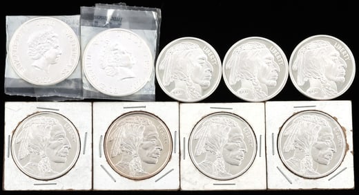 LOT OF 9 ONE OUNCE .999 FINE SILVER 1 OZT ROUNDS