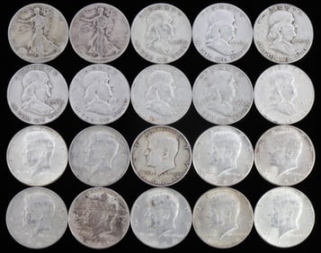 $10 FACE VALUE 90% SILVER HALF DOLLAR COIN LOT