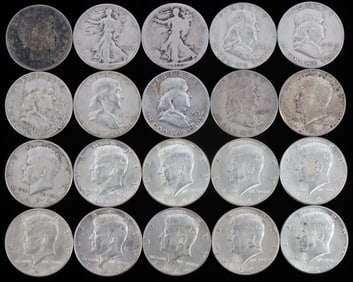 $10 FACE VALUE 90% SILVER HALF DOLLAR COIN LOT