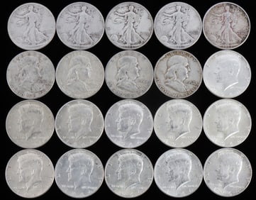 $10 FACE VALUE 90% SILVER HALF DOLLAR COIN LOT