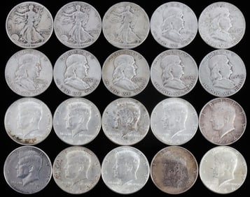$10 FACE VALUE 90% SILVER HALF DOLLAR COIN LOT