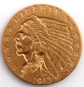1913 $2.50 INDIAN HEAD GOLD COIN