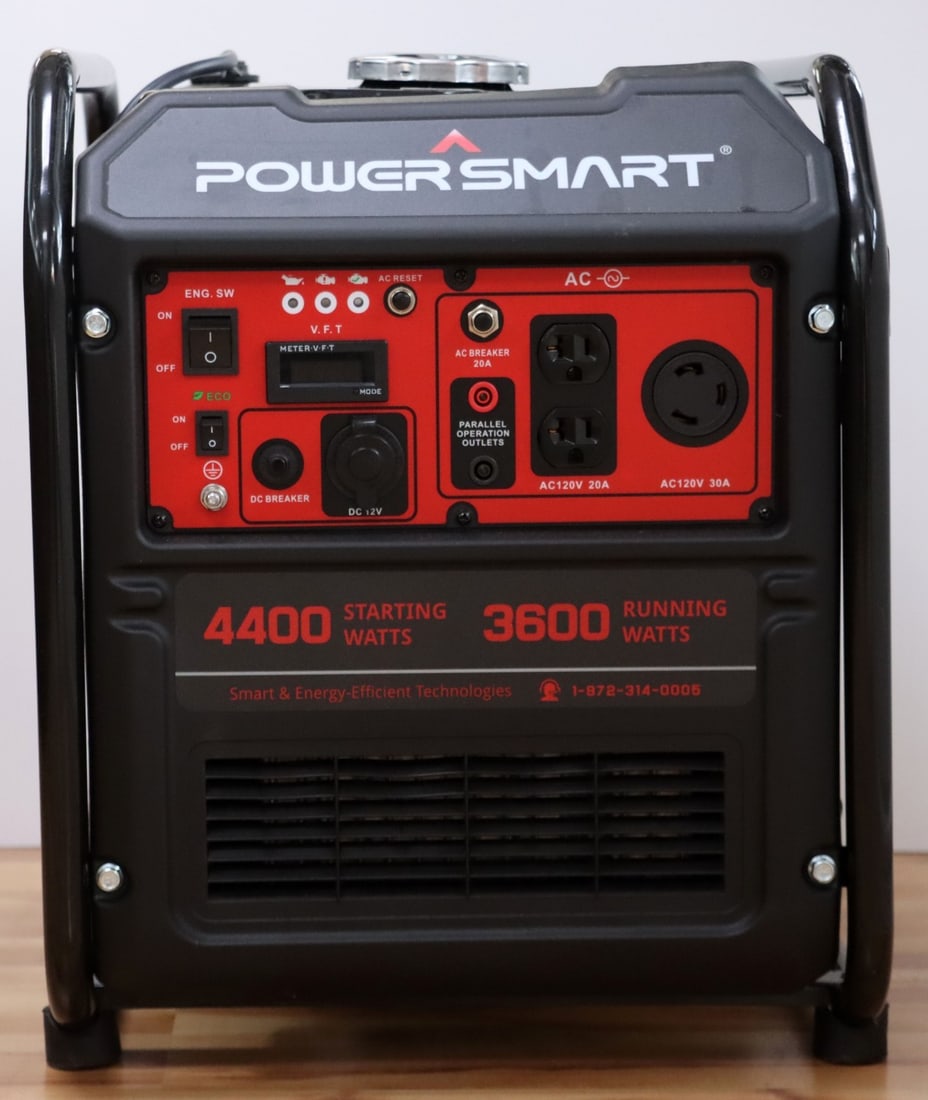 POWERSMART 4400 WT GAS POWERED INVERTER GENERATOR: "Like new" generator. Great working and cosmetic condition. Approx. dimensions: 20 X 16 X 18 inches. Item is large and heavy. Local pickup only. This lot has a reserve.
