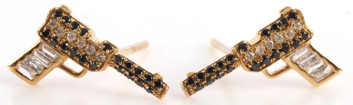 18KT GOLD & DIAMOND PISTOL EARRINGS