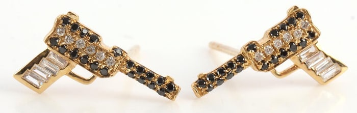 18KT GOLD & DIAMOND PISTOL EARRINGS