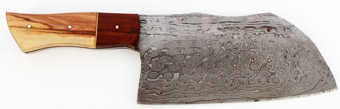 CUSTOM CLEAVER WITH DAMASCUS STYLE DESIGN