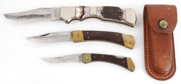LOT 3 FOLDING KNIVES KA-BAR CRAFTSMAN PARKER & SON