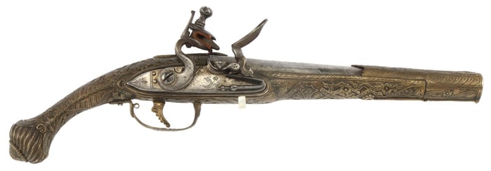 FINE BALKAN SILVER & NIELLO FLINTLOCK PISTOL