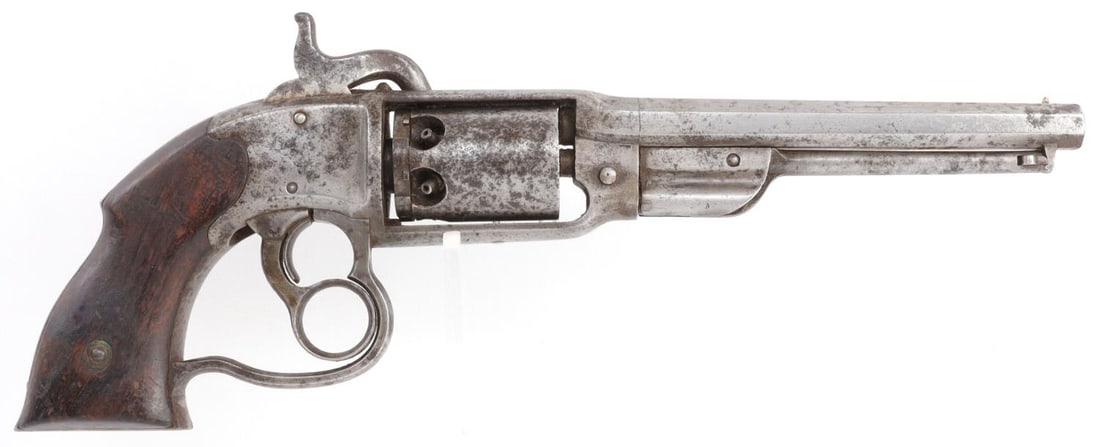 SAVAGE 1861 NAVY .36 CAL PERCUSSION REVOLVER: Savage North 1861 Navy percussion revolver. Octagonal 7-inch barrel with brass cone front sight and rear notch. Two-piece wood grip. Top strap has a three-line mark "Savage R.F.A. Co. Middletown. C.T.