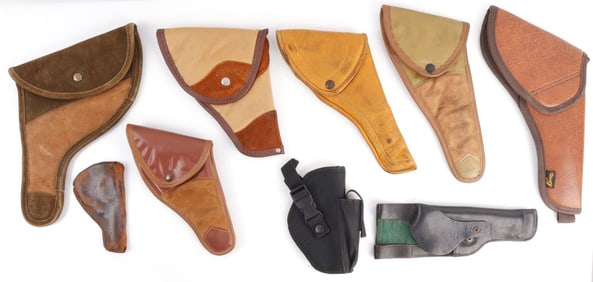 LOT OF 9 ASSORTED SMALL AND LARGE HANDGUN HOLSTERS