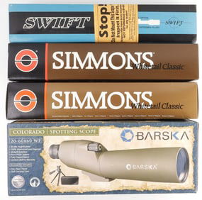 4 PC SIMMONS RIFLE SCOPE & BARSKA SPOTTING SCOPE