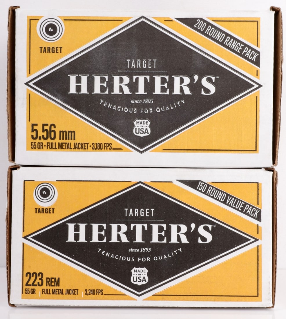 300 RDS HERTERS 223 REM 55 GR 3240 FPS FMJ AMMO: 2 boxes, 150 rounds each, 300 rounds total Herter's .223 Remington, 55 Grain, 3240 FPS, Full Metal Jacket Ammunition. No international shipping. Know your state laws prior to bidding. This lot has a r
