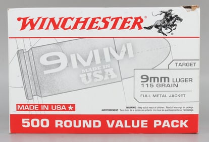500 RDS WINCHESTER 9MM LUGER 115 GR AMMO