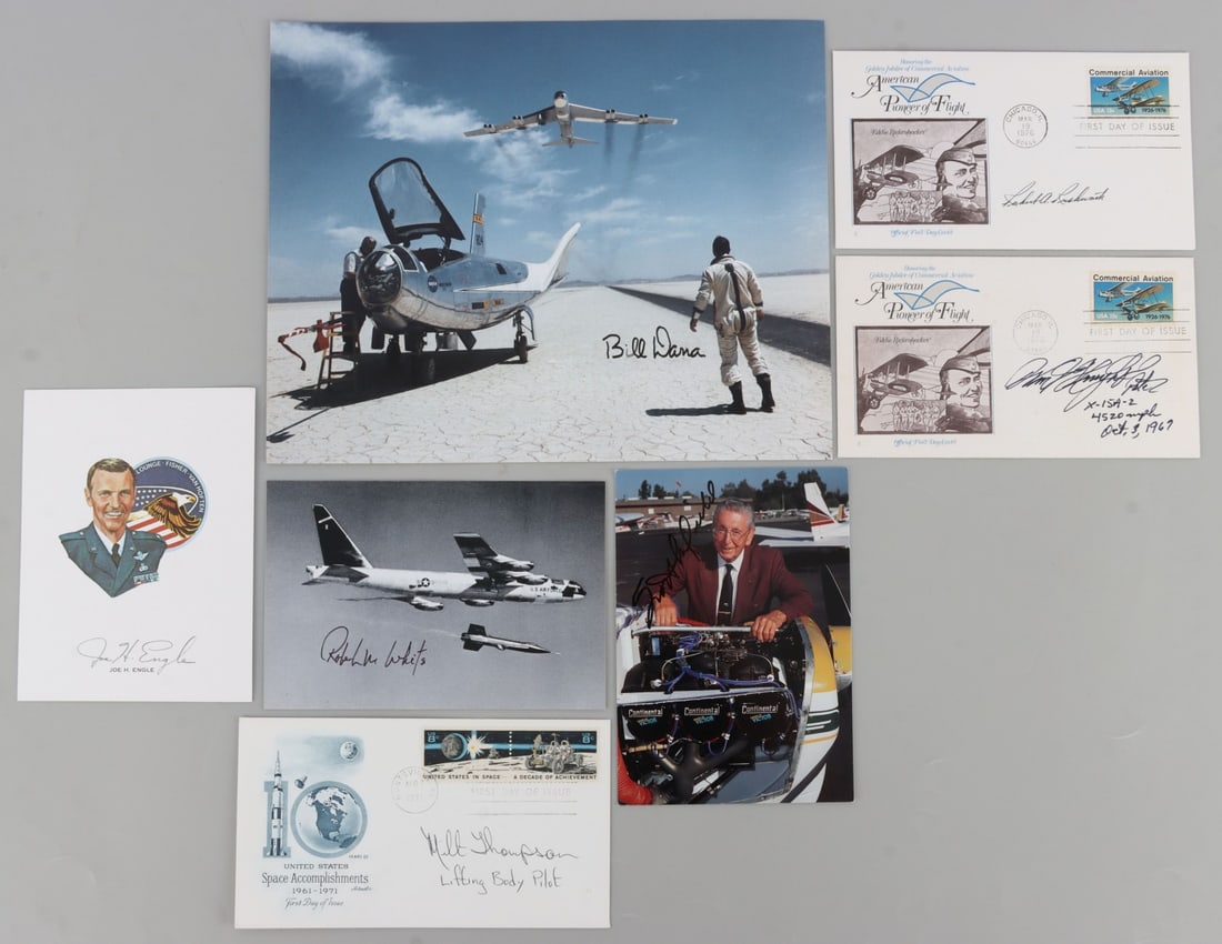 MILITARY EXPERIMENTAL AIRCRAFT PILOT SIGNATURES: Lot features Bill Dana, Robert Michael White, Scott Crossfield, Milt Thompson, and more.