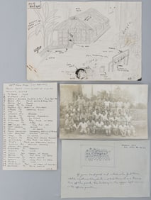 WWII US 44TH FIELD HOSPITAL BURMA DRAWING & PHOTO