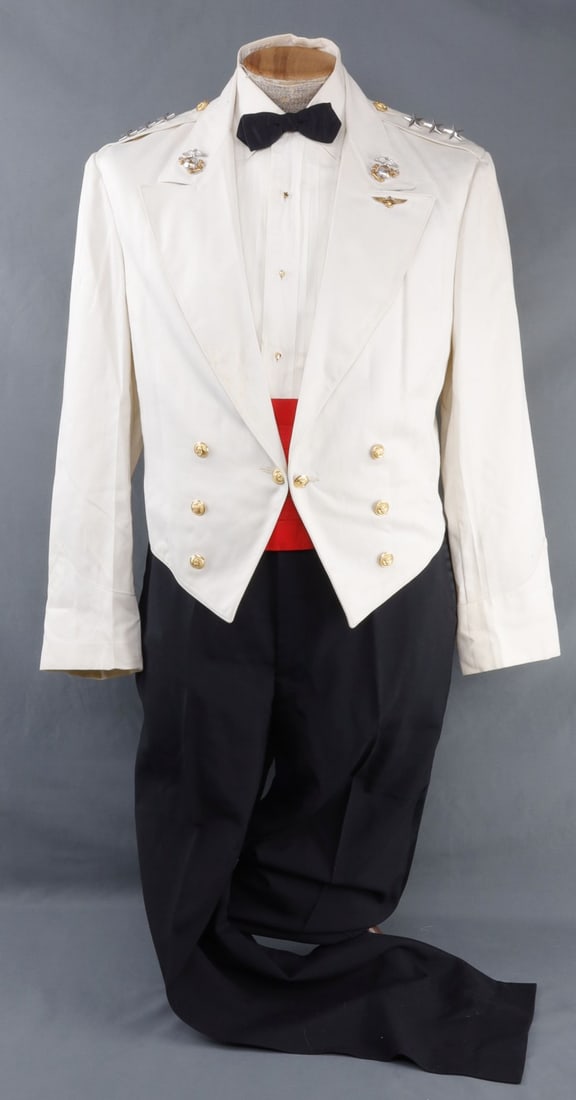 USMC MARINES LT. GENERAL KARL S. DAY DRESS UNIFORM: WWI bomber pilot veteran. Small size. Insignia is non-sterling. Some light staining to right lapel, (wearing). Otherwise, very good original condition.