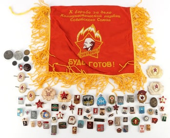USSR COLD WAR POST WWII MIXED PIN BADGE BANNER LOT