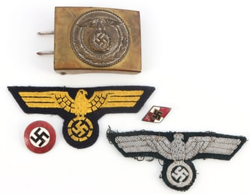 LOT OF 5 WWII GERMAN PATCHES BUCKLE PINS