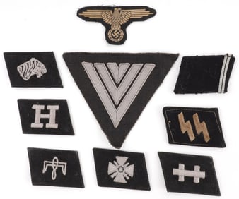 WWII GERMAN SS INSIGNIA & COLLAR TAB LOT 9PCS