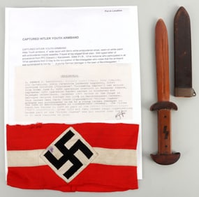 WWII GERMAN HITLER YOUTH ARMBAND AND KNIFE