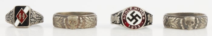 LOT OF 4 WWII GERMAN SS RINGS HIMMLER ADOLF HITLER