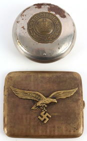 WWII CIGARETTE CASE & WWI GOT MIT UNS ASHTRAY