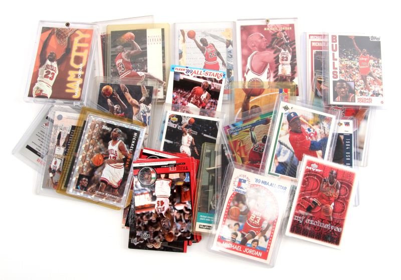 39 MICHAEL JORDAN BASKETBALL & BASEBALL CARDS: All cards are in good to very good condition. Cards years range from 1989 to present. Cards include Topps, Fleer, Black Diamond, and Upper Deck. Includes USA good as gold cards, rookie reprint, MJ exc