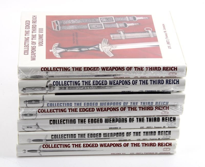 SET OF COLLECTING THE EDGED WEAPONS OF THIRD REICH: Volumes 1, 3 through 8, missing volume 2. All brand new, still sealed and with jackets. Mint condition. Lot has reserve.