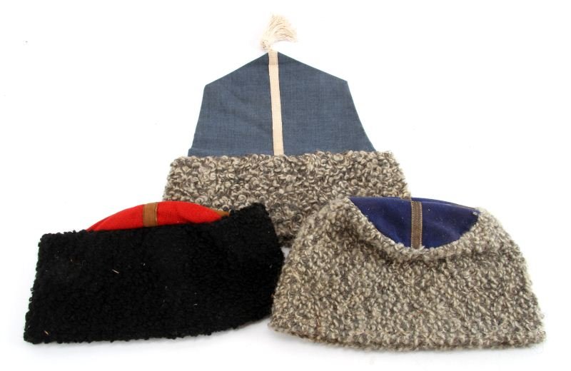3 RUSSIAN KUBAN UNITED COSTUMERS COSSACK FUR HATS: Vintage movie props, large 7.25 size wearable officer's hats, wool and bullion.