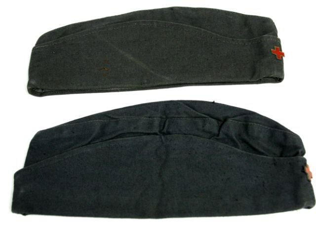 WW2 SWISS RED CROSS OVERSEAS HAT LOT OF 2: 2 Swiss Red Cross overseas hats, grey with insignia, free of mothing.