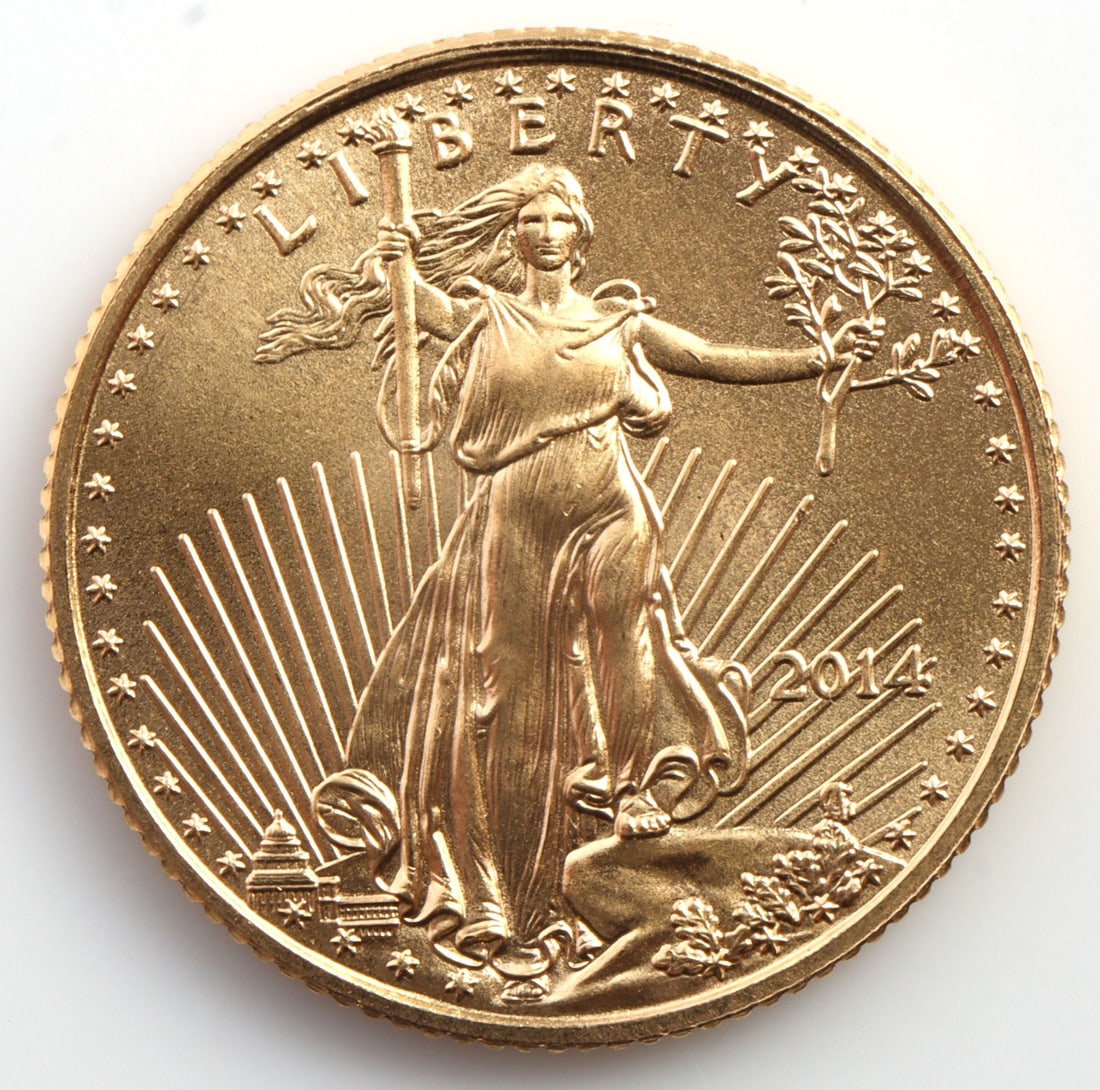 2014 GOLD 1/10 OZT OUNCE AMERICAN EAGLE BU COIN: Brilliant uncirculated. This lot has a reserve.