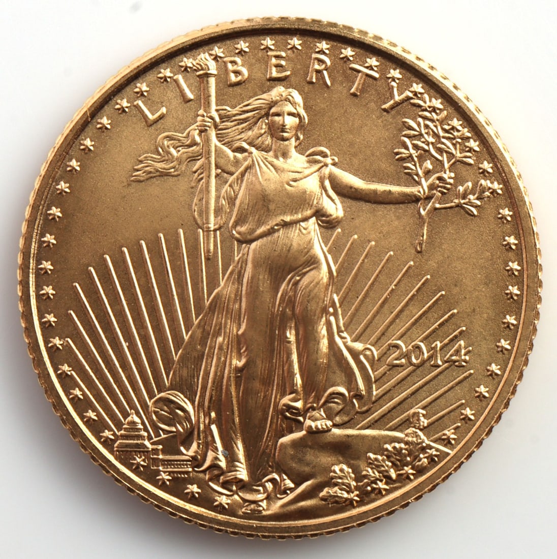 2014 GOLD 1/10 OZT OUNCE AMERICAN EAGLE BU COIN: Brilliant uncirculated. This lot has a reserve.
