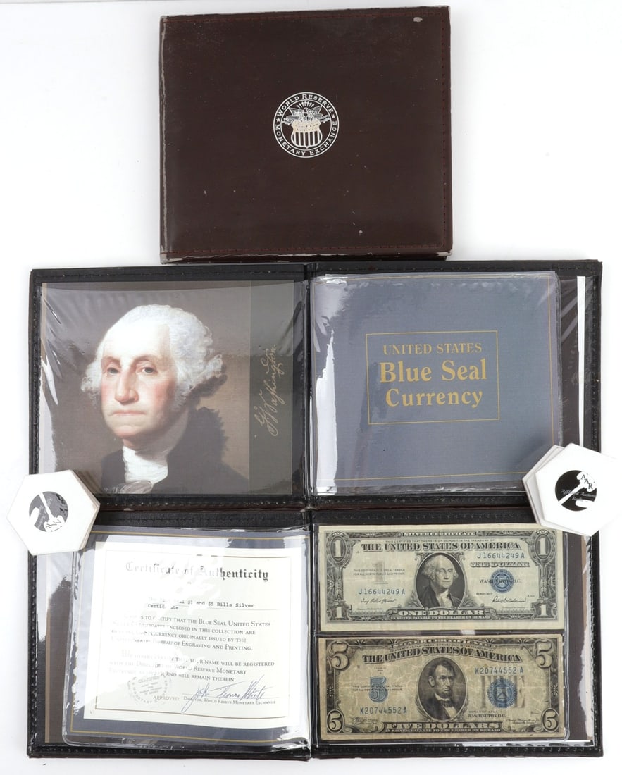 $18 FACE VALUE BLUE SEAL SILVER CERTIFICATE LOT: In World Reserve holders, from circulation, 1934 and 1957 series.