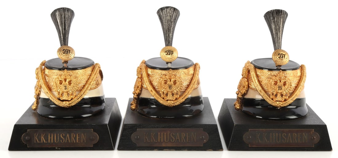 LOT OF 3 MINIATURE AUSTRO HUNGARIAN SHAKOS: Lot of THREE (3). All 3.75 X 2.75 inches.
