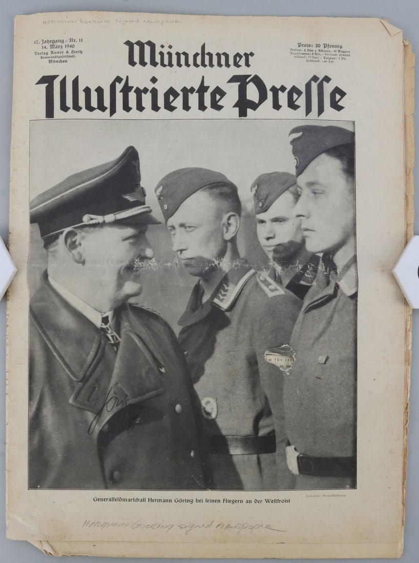 WWII GERMAN HERMANN GOERING AUTOGRAPHED NEWSPAPER: Live signature. Newspaper dated March 1940. Unauthenticated, sold "as is."