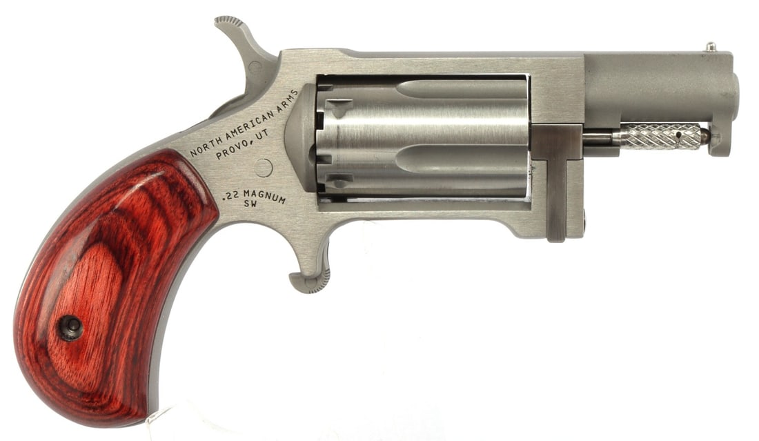 NORTH AMERICAN ARMS SIDEWINDER .22 MAGNUM REVOLVER: New in box North American Arms Sidewinder single-action spur trigger revolver. 1-1/8 inch barrel. Model SW / NAA-SW. No international shipping. FFL required for transfer. Know your state's laws before