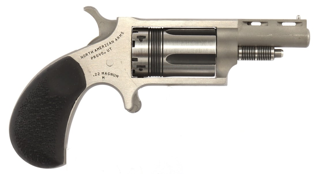 NORTH AMERICAN ARMS WASP .22 MAGNUM REVOLVER: New in box North American Arms Wasp single-action spur trigger rimfire revolver. Model M / NAA-22M-TW. Barrel 1-5/8 inches, vented rib. Includes locking hard case. FFL required for transfer. No intern