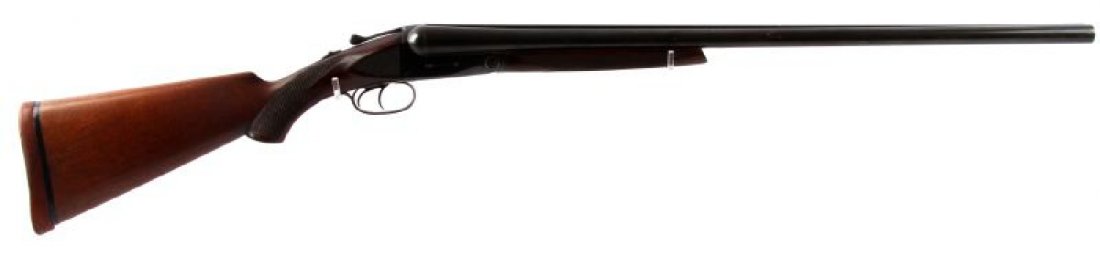 PARKER BROS TROJAN GRADE SBS SPORTING SHOTGUN: Vintage Parker Bros 12 gauge side by side Trojan Grade sporting shotgun. Straight grain walnut stock, with checkered grip and for end. 28 inch barrels with matted concave rib marked "PARKER BROTHERS M