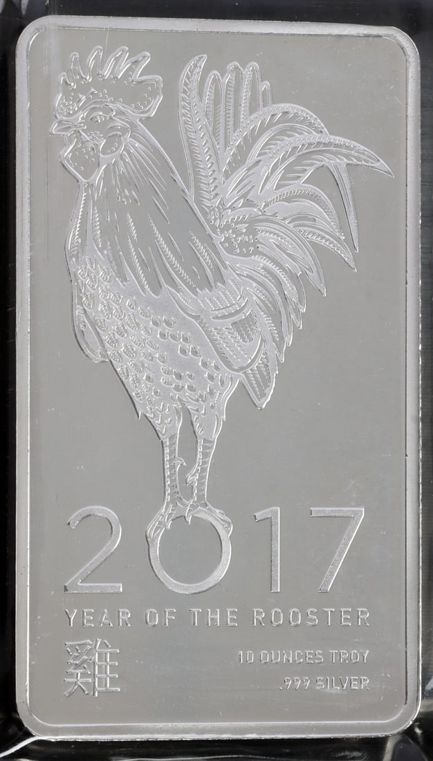 2017 ROOSTER YEAR 10 OZT OUNCE 999 FINE SILVER BAR